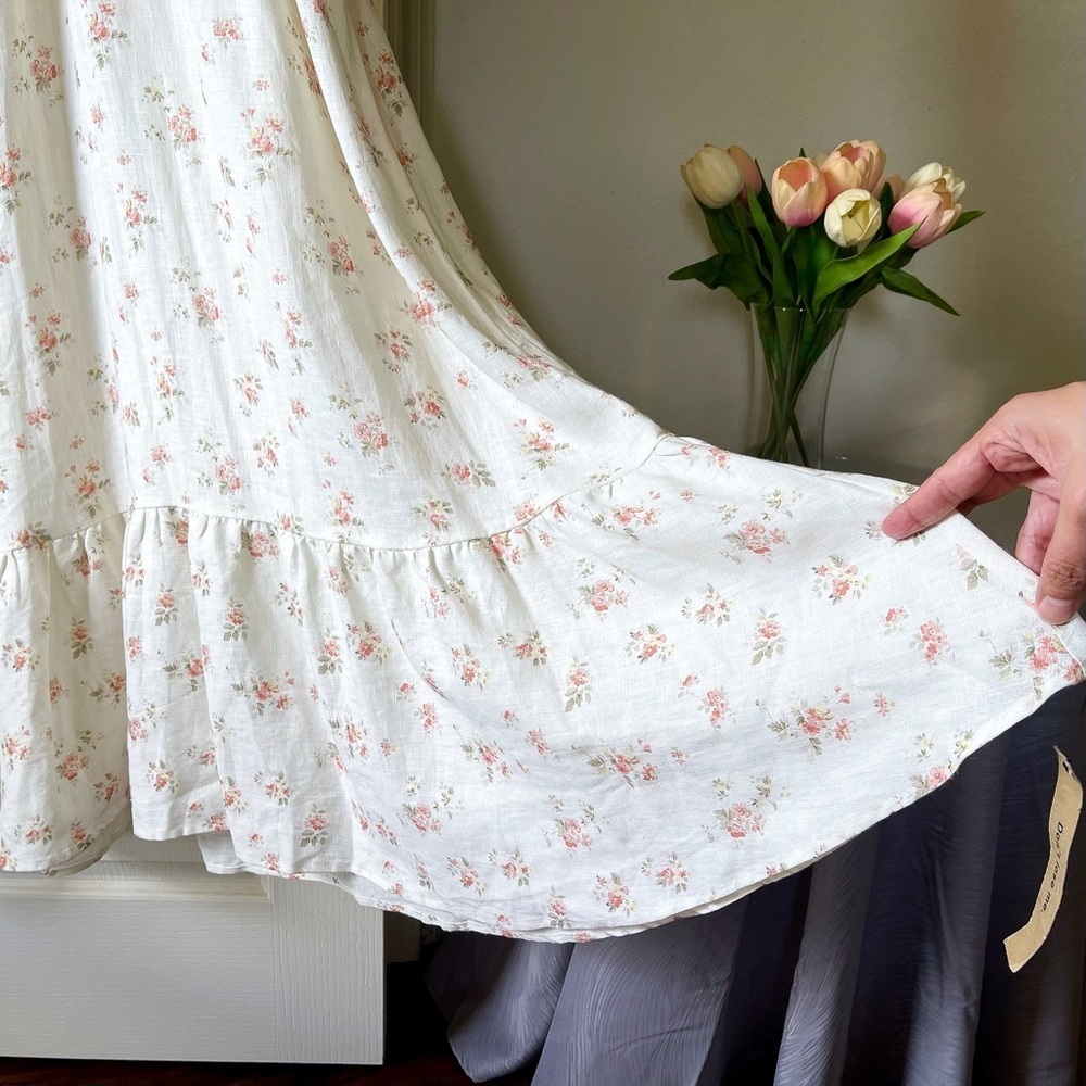 Reformation Chantal Dress Floral Linen Geraldine White Maxi Size XL NWT - Picture 3 of 9